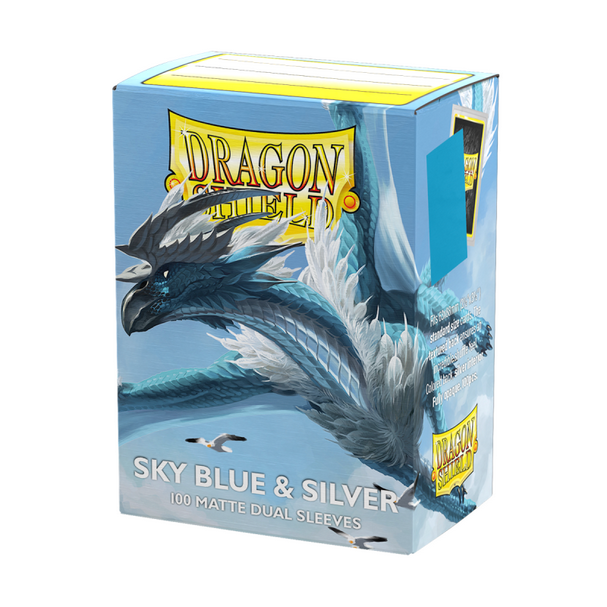 Dragon Shield - 100 Dual Sleeves Sky Blue & Silver - Standard Size