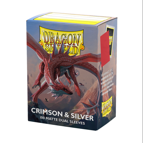 Dragon Shield - 100 Dual Sleeves Crimson & Silver - Standard Size